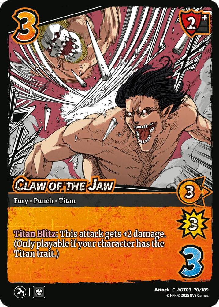 UniVersus Attack on Titan: Apocalypse Claw of the Jaw 70/189 Common Near Mint