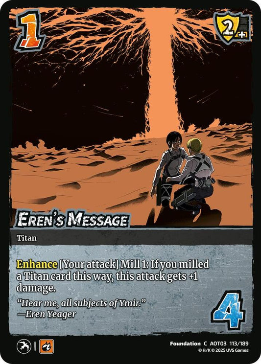UniVersus Attack on Titan: Apocalypse Eren's Message 113/189 Common Near Mint