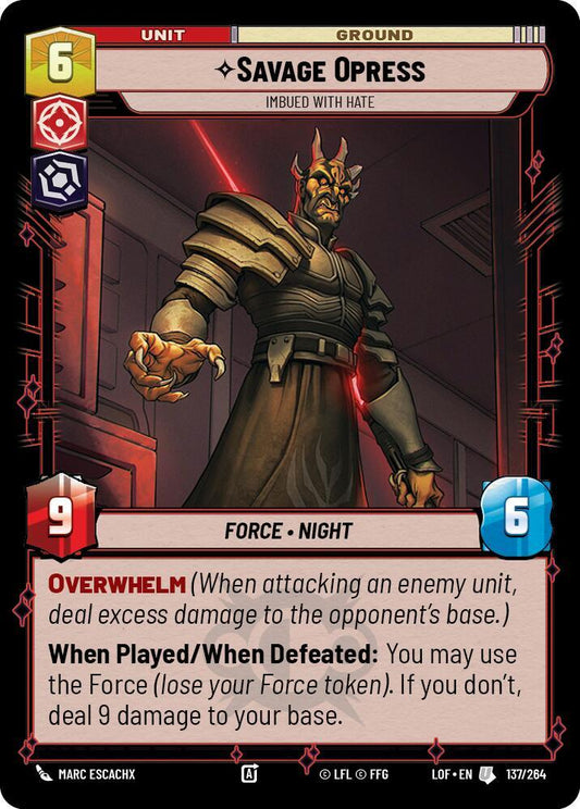 Star Wars: Unlimited Legends of the Force Savage Opress - Imbued With Hate (Foil) 639 Uncommon