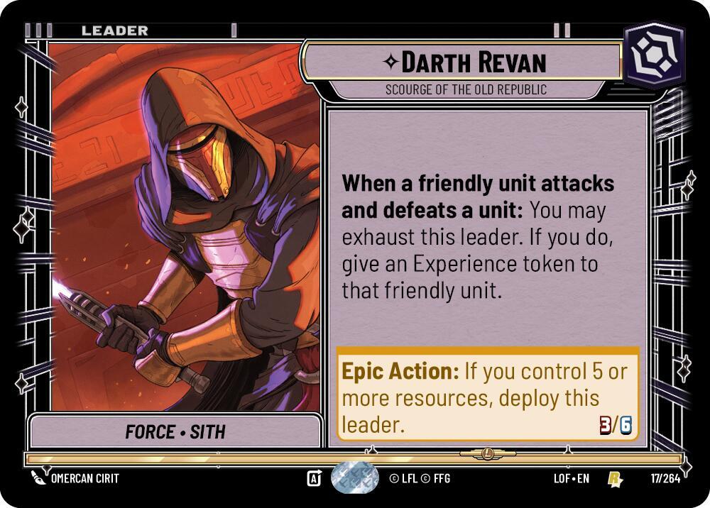 Star Wars Unlimited Legends of the Force Darth Revan - Scourge of the Old Republic 017/264 Rare Near Mint