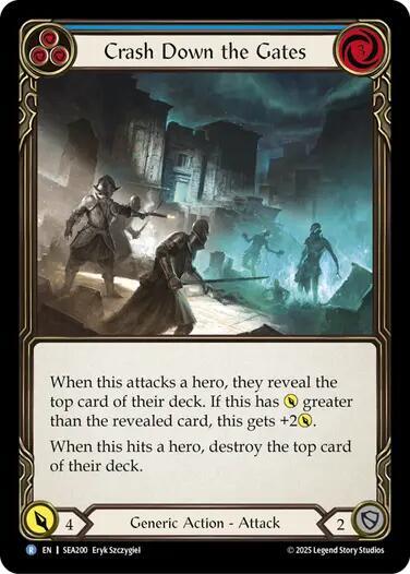 Flesh & Blood TCG High Seas Crash Down the Gates (Blue) SEA200 Rare Near Mint Rainbow Foil