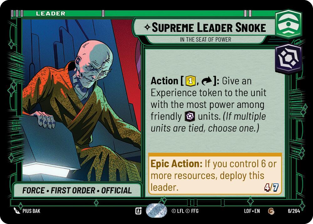 Star Wars Unlimited Legends of the Force Supreme Leader Snoke - In the Seat of Power 006/264 Common Near Mint
