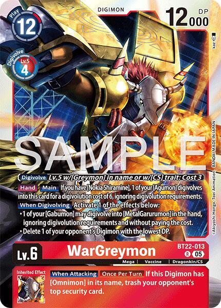 Digimon TCG Cyber Eden WarGreymon BT22-013 R Rare
