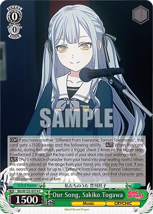 Weiss Schwarz MyGO!!!!! x Ave Mujica Our Song, Sakiko Togawa BD/W125-E014 C Common Near Mint