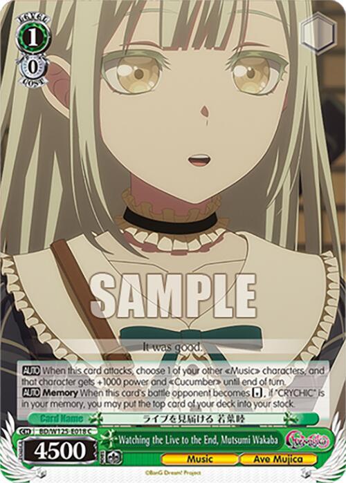 Weiss Schwarz MyGO!!!!! x Ave Mujica Watching the Live to the End, Mutsumi Wakaba BD/W125-E018 C Common Near Mint