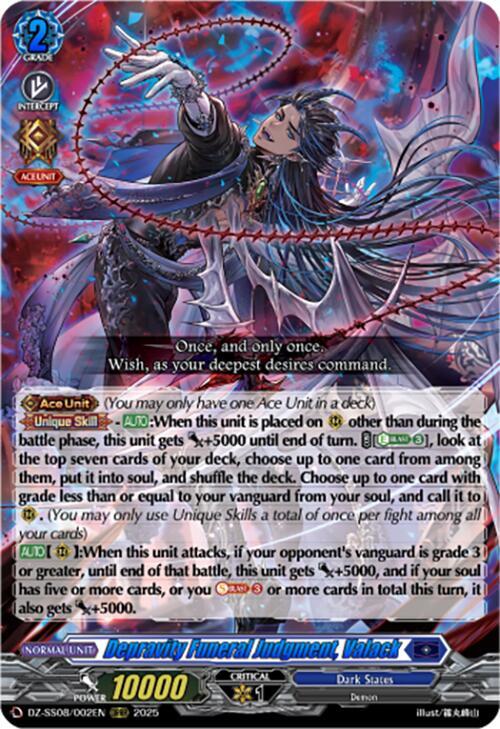 Cardfight Vanguard DZ-SS08: Festival Booster 2025 Depravity Funeral Judgment, Valack DZ-SS08/002EN ORRR