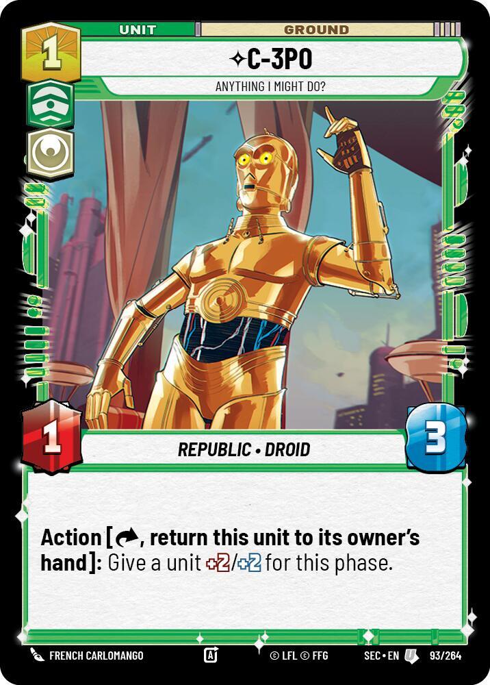 Star Wars Unlimited Secrets of Power C-3PO - Anything I Might Do? 93/264 Uncommon Near Mint