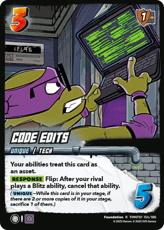 UniVersus Teenage Mutant Ninja Turtles Code Edits TMNT01 154/186 Rare