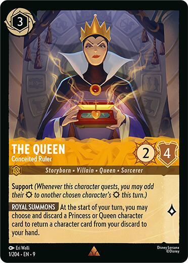 Disney Lorcana Fabled The Queen - Conceited Ruler 1/204 Rare Cold Foil
