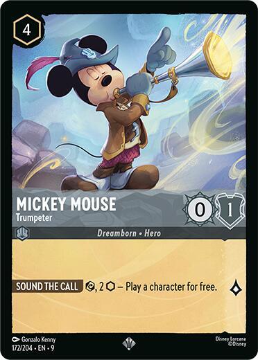 Disney Lorcana Fabled Mickey Mouse - Trumpeter 172/204 Super Rare Cold Foil