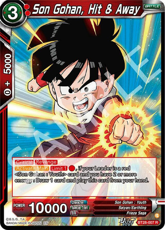 Dragon Ball Super CCG Prismatic Clash Son Gohan, Hit & Away BT28-007 Rare Near Mint Foil