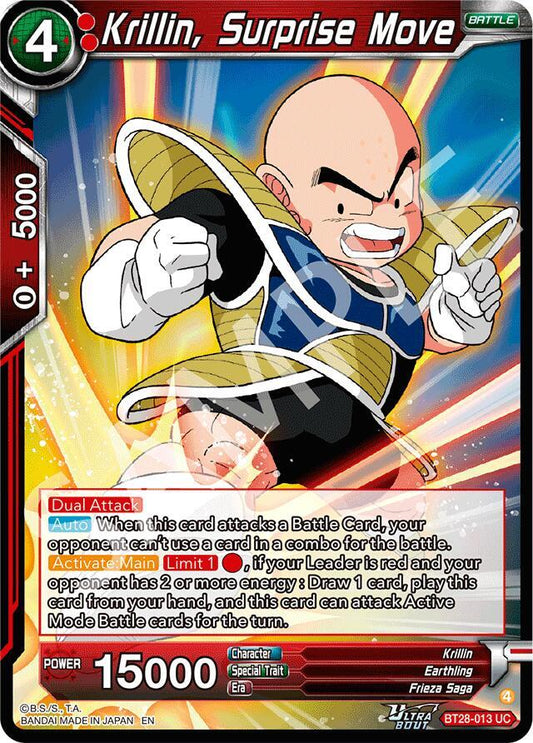 Dragon Ball Super CCG Prismatic Clash Krillin, Surprise Move BT28-013 Uncommon Near Mint Foil