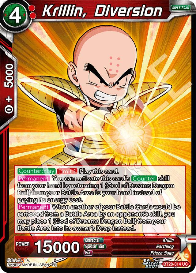 Dragon Ball Super CCG Prismatic Clash Krillin, Diversion BT28-014 Uncommon Near Mint Foil