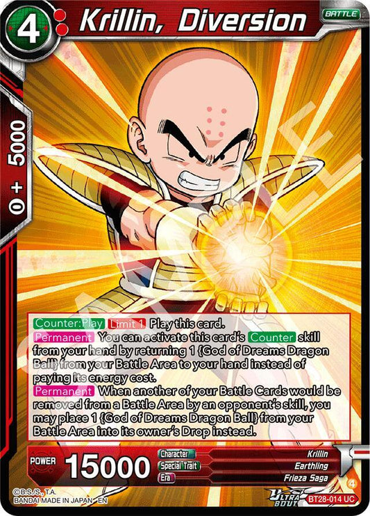 Dragon Ball Super CCG Prismatic Clash Krillin, Diversion BT28-014 Uncommon Near Mint Foil