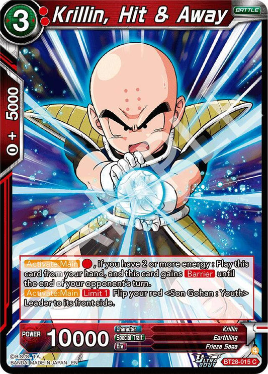 Dragon Ball Super CCG Prismatic Clash Krillin, Hit & Away BT28-015 Common Near Mint