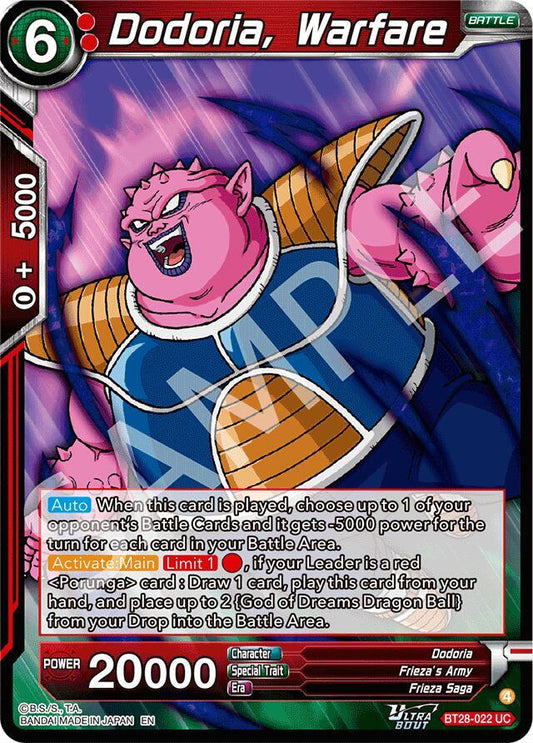 Dragon Ball Super CCG Prismatic Clash Dodoria, Warfare BT28-022 Uncommon Near Mint Foil