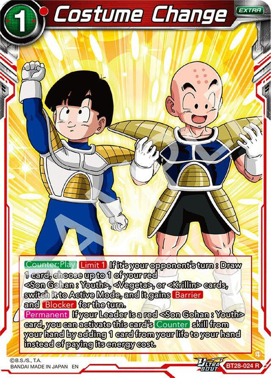 Dragon Ball Super CCG Prismatic Clash Costume Change BT28-024 Rare Near Mint Foil