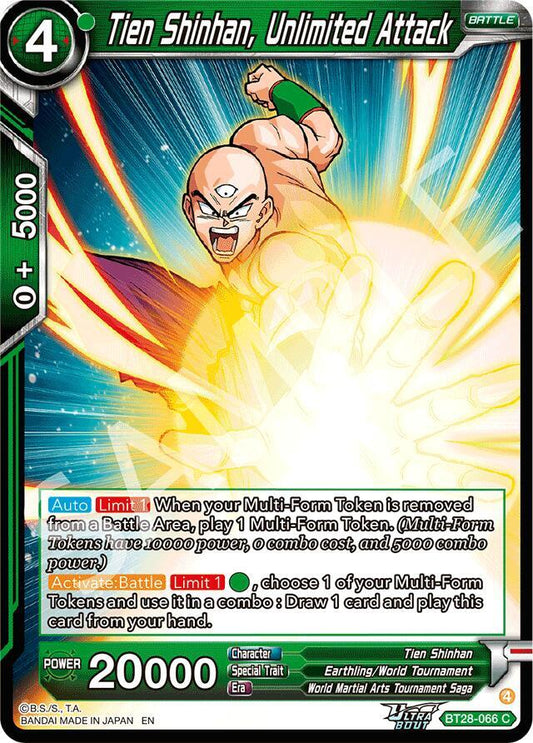 Dragon Ball Super: Masters Prismatic Clash Tien Shinhan, Unlimited Attack BT28-066 Common