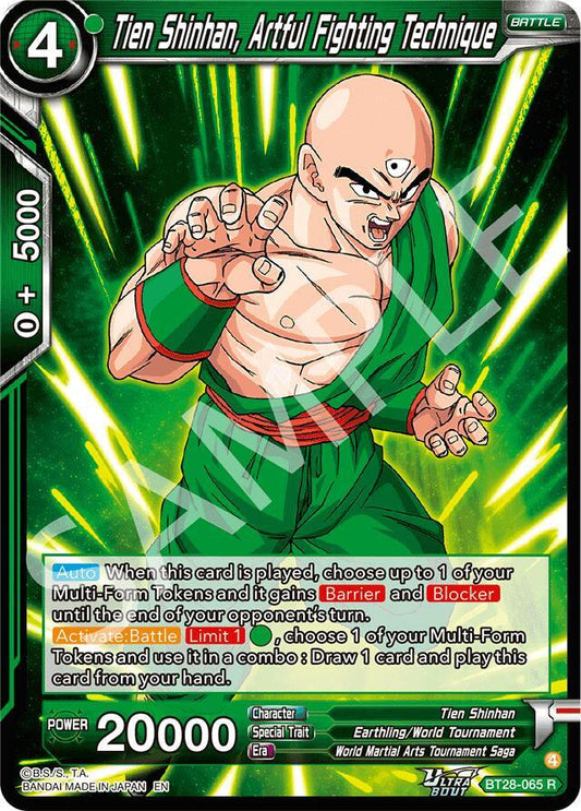 Dragon Ball Super CCG Prismatic Clash Tien Shinhan, Artful Fighting Technique BT28-065 Rare Near Mint Foil