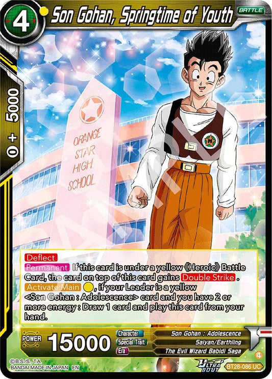 Dragon Ball Super CCG Prismatic Clash Son Gohan, Springtime of Youth BT28-086 Uncommon Near Mint Foil