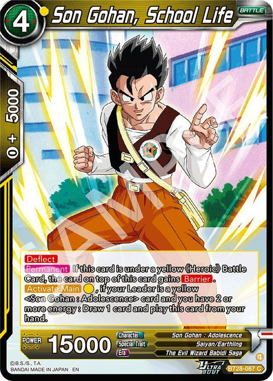 Dragon Ball Super CCG Prismatic Clash Son Gohan, School Life BT28-087 Common Near Mint