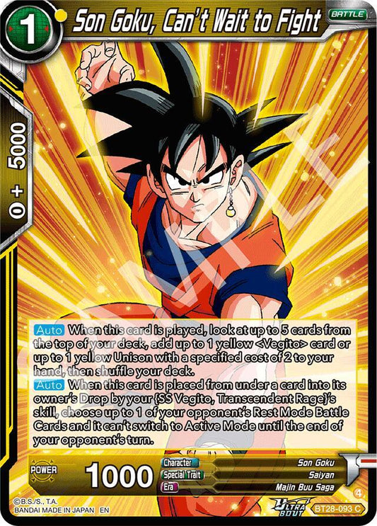 Dragon Ball Super: Masters Prismatic Clash Son Goku, Can’t Wait to Fight BT28-093 Common
