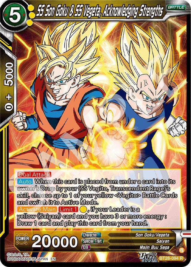 Dragon Ball Super CCG Prismatic Clash SS Son Goku & SS Vegeta, Acknowledging Strengths BT28-094 Rare Near Mint Foil