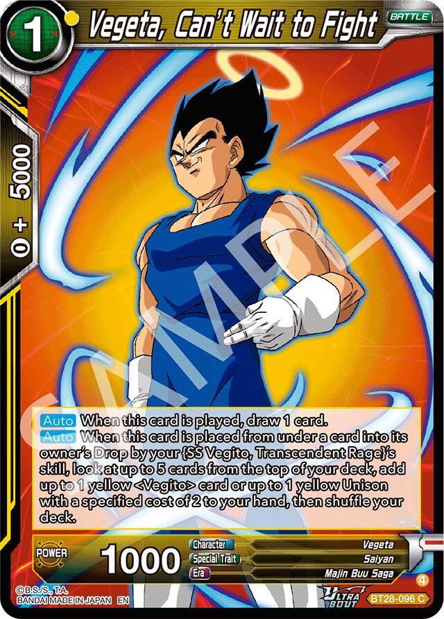 Dragon Ball Super CCG Prismatic Clash Vegeta, Can’t Wait to Fight BT28-096 Common Near Mint