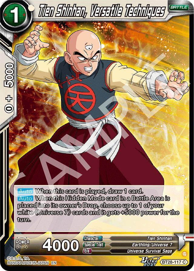 Dragon Ball Super CCG Prismatic Clash Tien Shinhan, Versatile Techniques BT28-117 Common Near Mint