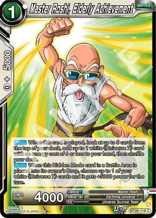 Dragon Ball Super CCG Prismatic Clash Master Roshi, Elderly Achievement BT28-118 Common Near Mint