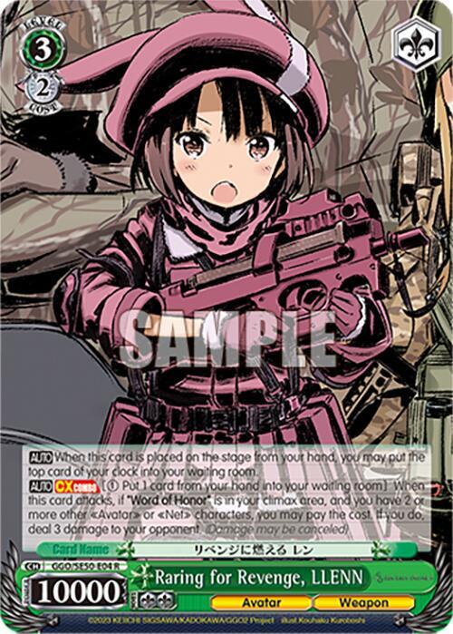 Weiss Schwarz SAO Alternative–Gun Gale Online–2 Premium Booster Raring for Revenge, LLENN GGO/SE50-E04 R Rare Near Mint