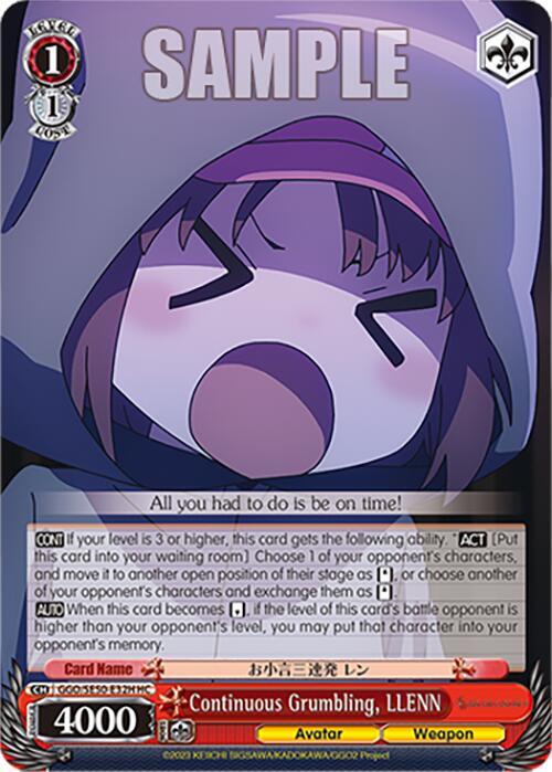 Weiss Schwarz SAO Alternative–Gun Gale Online–2 Premium Booster Continuous Grumbling, LLENN (HC)  GGO/SE50-E32H Holo Common