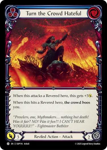 Flesh & Blood TCG Super Slam Turn the Crowd Hateful (Blue) SUP116 Common Near Mint