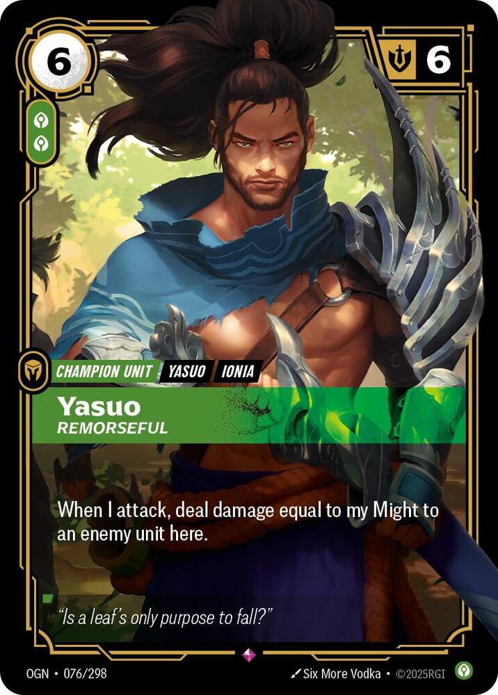 Riftbound: League of Legends Trading Card Game Origins Yasuo - Remorseful #076 Rare Near Mint Foil