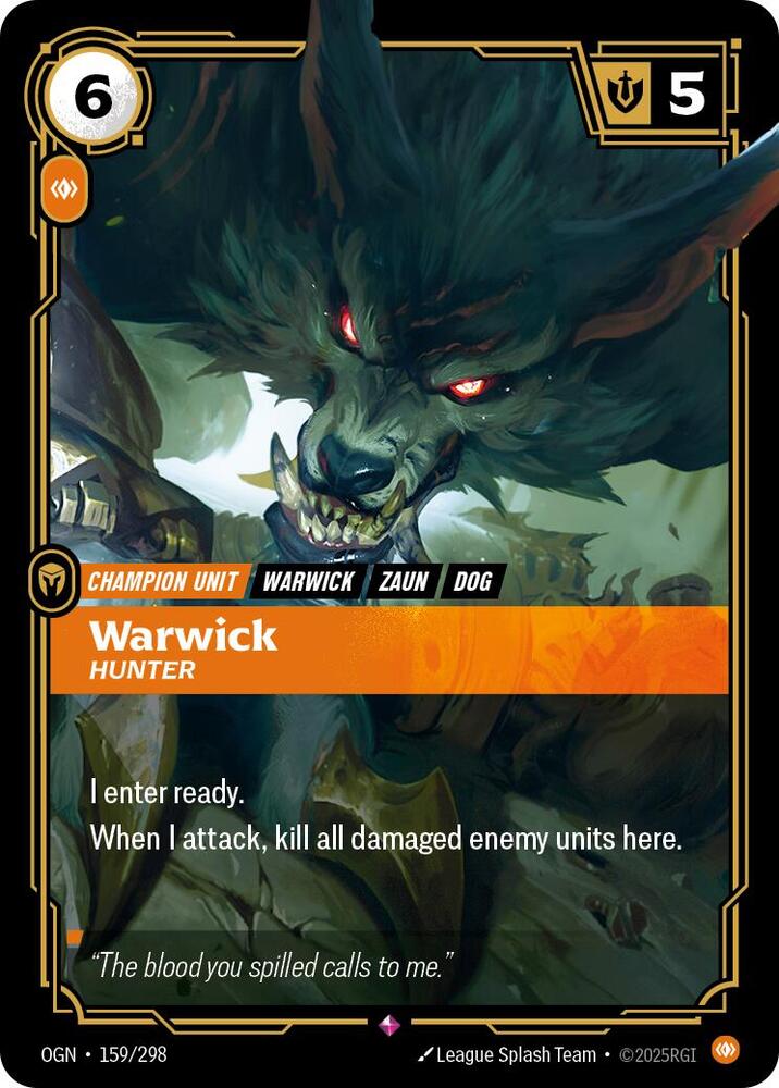 Riftbound: League of Legends Trading Card Game Origins Warwick - Hunter #159 Rare Near Mint Foil