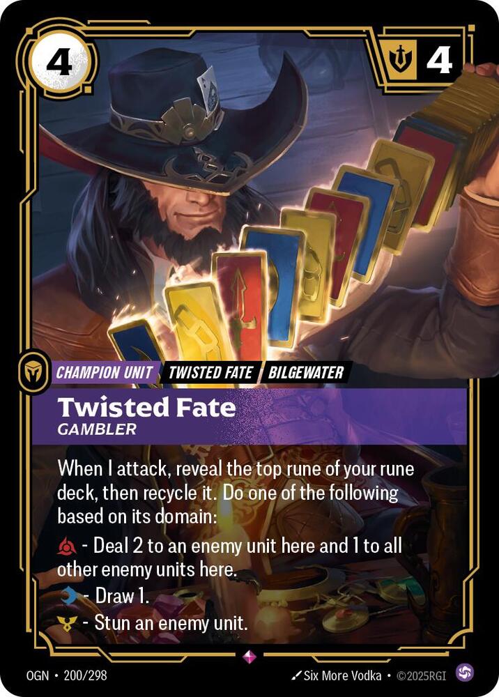 Riftbound: League of Legends Trading Card Game Origins Twisted Fate - Gambler #200 Rare Near Mint Foil