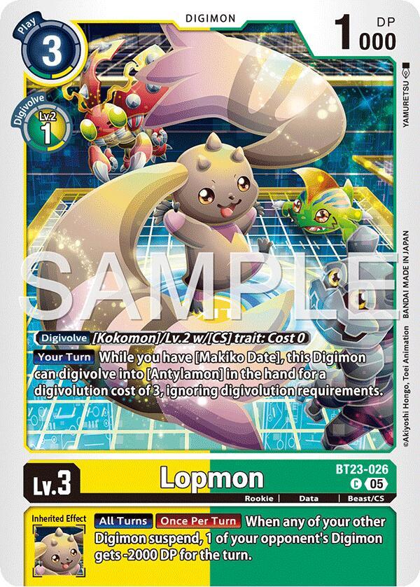 Digimon Card Game Hackers' Slumber Lopmon BT23-026 C Common Near Mint