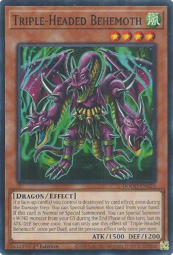 YuGiOh Doom of Dimensions Triple-Headed Behemoth DOOD-EN029 Common Near Mint 1st Edition