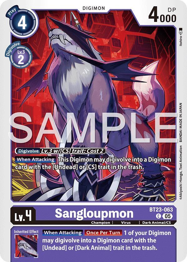 Digimon Card Game Hackers' Slumber Sangloupmon BT23-063 C Common Near Mint