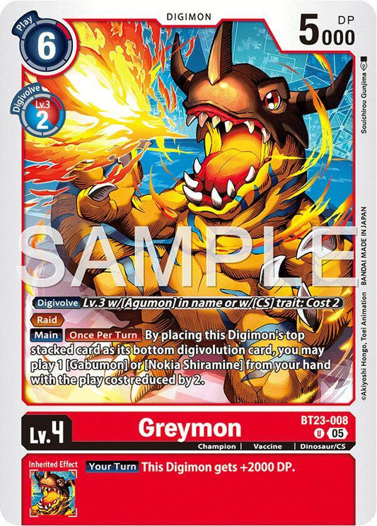 Digimon TCG Hackers' Slumber Greymon BT23-008 U Uncommon