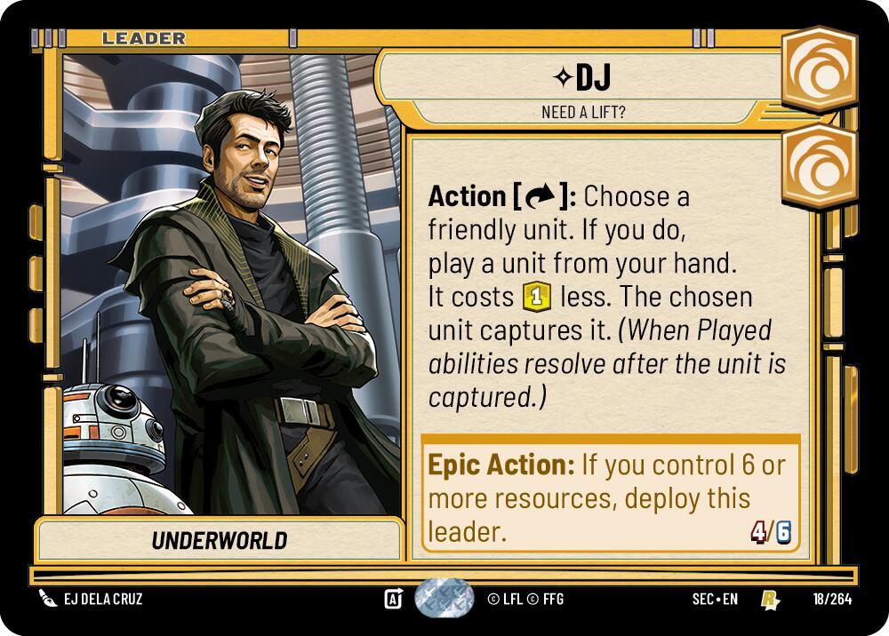 Star Wars Unlimited Secrets of Power DJ - Need a Lift? 18/264 Rare Near Mint
