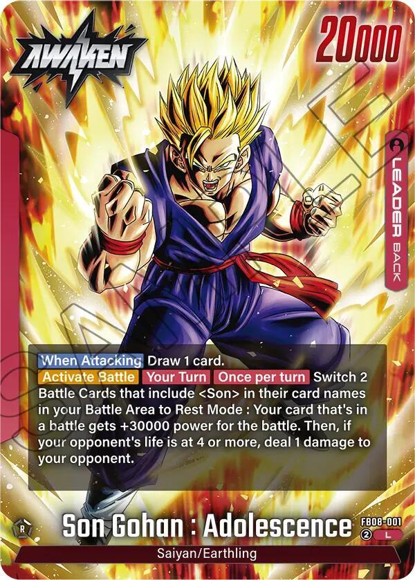 Dragon Ball Super: Fusion World Saiyan's Pride Son Gohan : Adolescence - FB08-001 FB08-001 Leader Near Mint