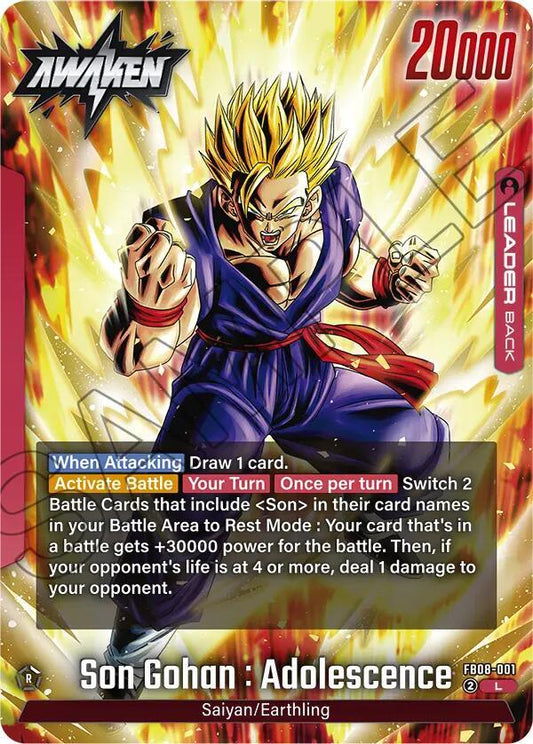 Dragon Ball Super: Fusion World Saiyan's Pride Son Gohan : Adolescence - FB08-001 FB08-001 Leader Near Mint