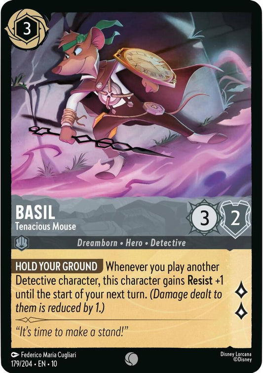 Lorcana TCG Whispers in the Well Basil - Tenacious Mouse 179/204 Common Near Mint Cold Foil