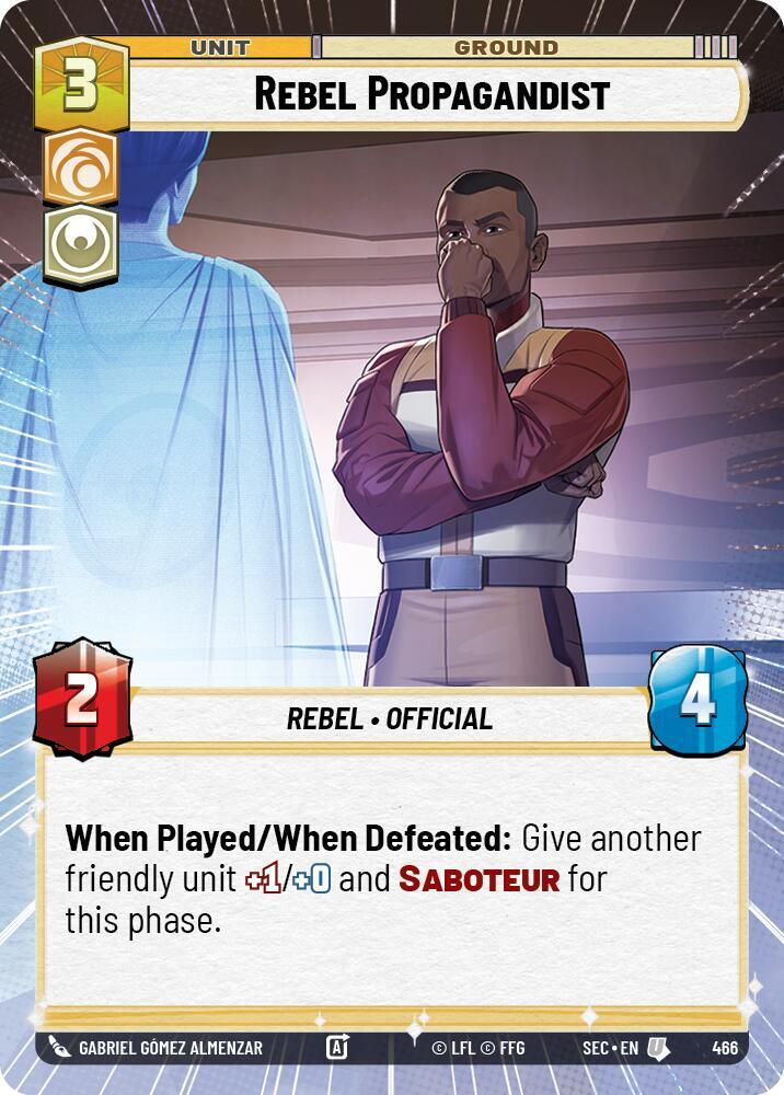 Star Wars Unlimited Secrets of Power Rebel Propagandist (Hyperspace) 466 Uncommon Near Mint