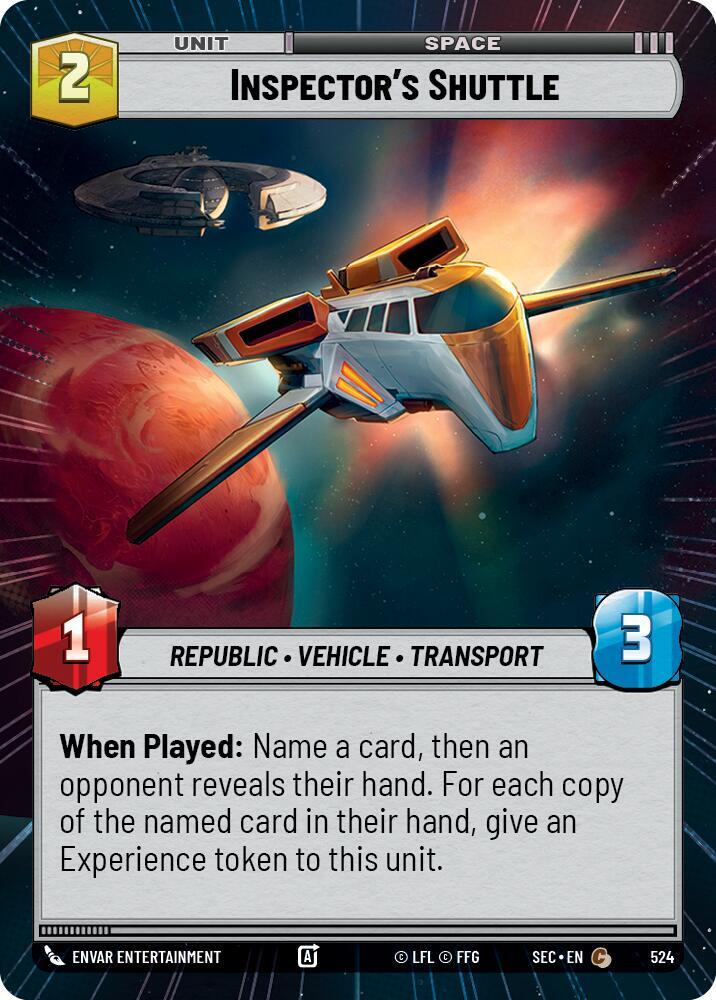 Star Wars Unlimited Secrets of Power Inspector's Shuttle (Hyperspace) 524 Common Near Mint