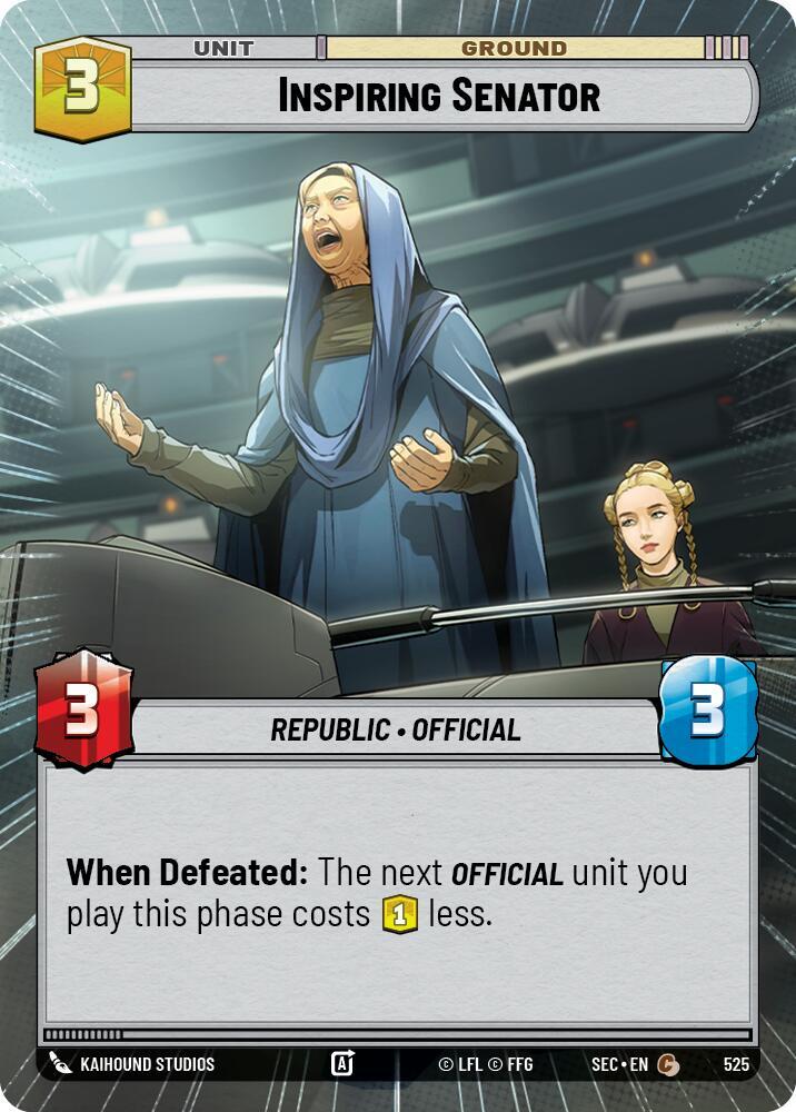 Star Wars Unlimited Secrets of Power Inspiring Senator (Hyperspace) 525 Common Near Mint