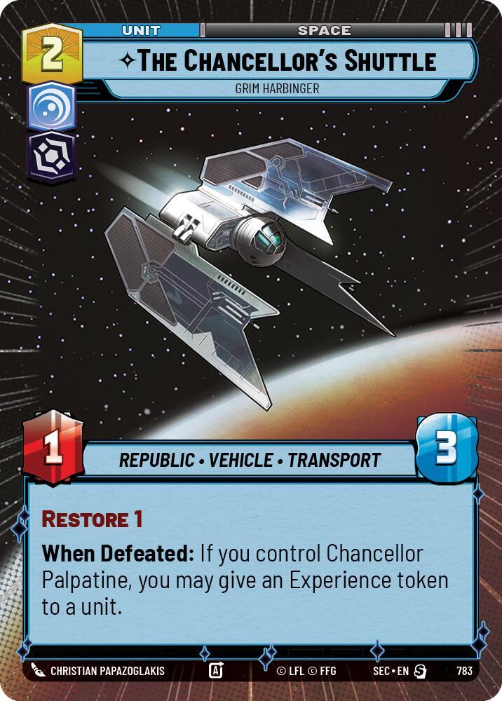 Star Wars Unlimited Secrets of Power The Chancellor's Shuttle - Grim Harbinger (Hyperspace Foil) 783 Special Near Mint Foil