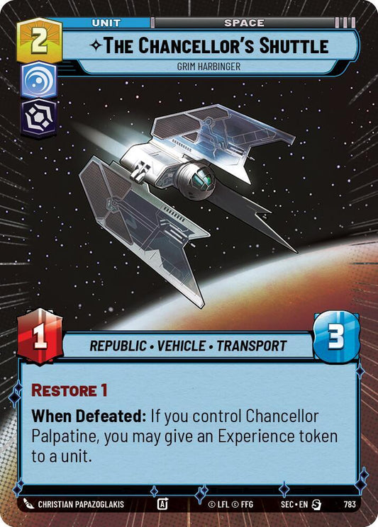 Star Wars Unlimited Secrets of Power The Chancellor's Shuttle - Grim Harbinger (Hyperspace Foil) 783 Special Near Mint Foil