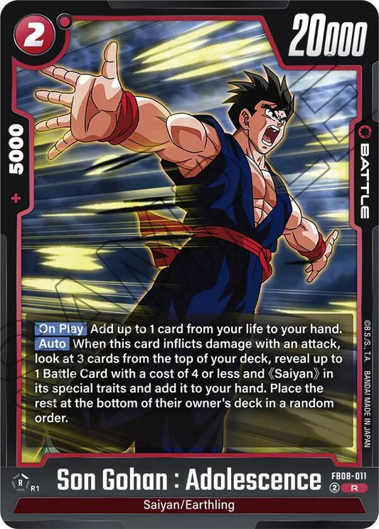 Dragon Ball Super: Fusion World Saiyan's Pride Son Gohan : Adolescence - FB08-011 FB08-011 Rare Near Mint Holofoil